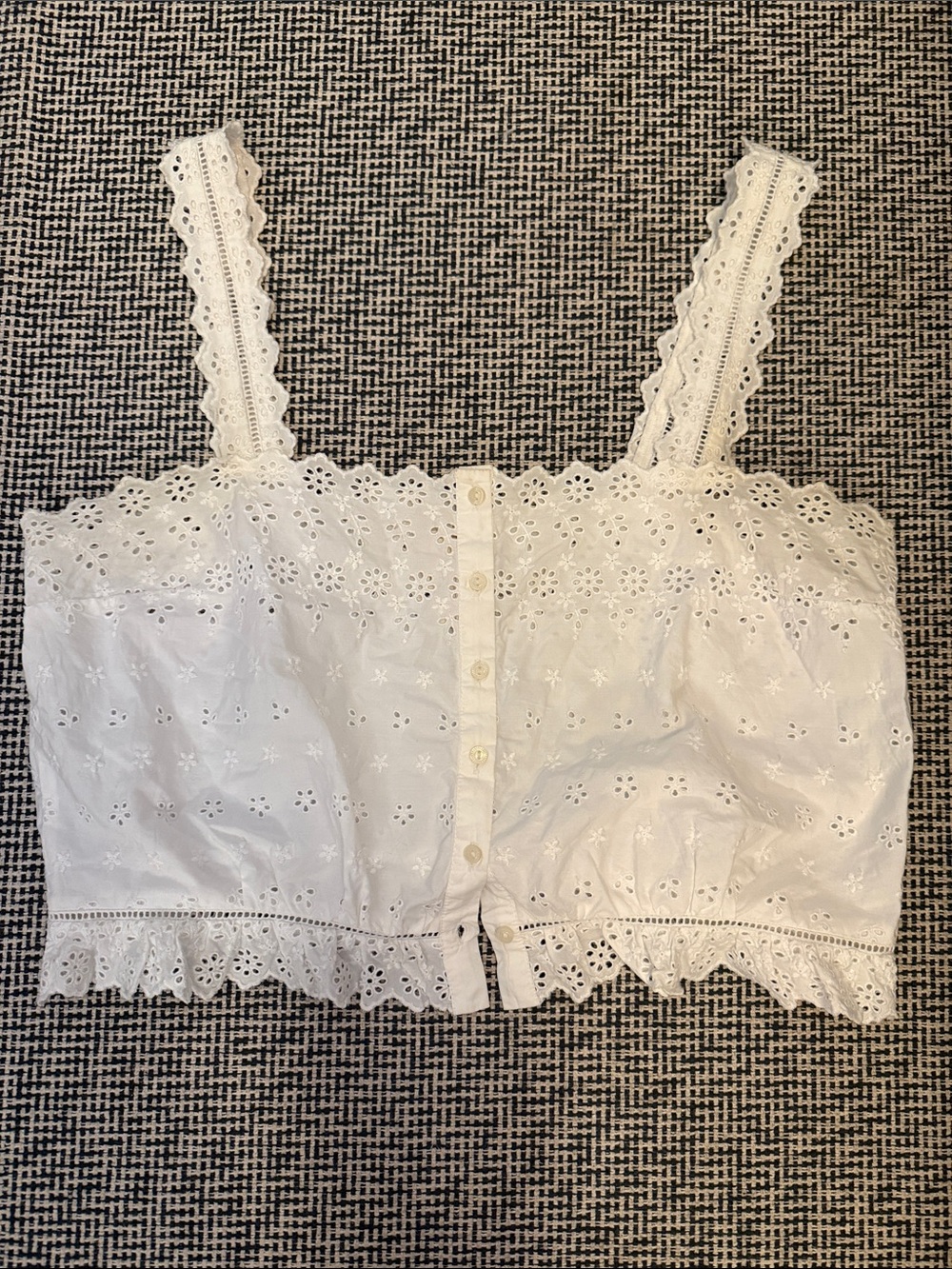 GAP White Eyelet Button-Front Crop Top